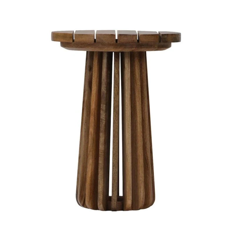 Image of Jaipur Furniture Ltd Slatted Round Side Table - Mango Wood - L37 x W37 x H51cm - Mango Light Finish in Brown Brown Unisex