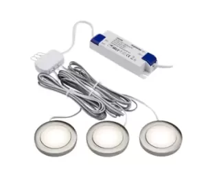 Image of KnightsBridge 230V IP20 2.5W LED Dimmable Under Cabinet Lights in Brushed Chrome - Pack of 3 - 3000K