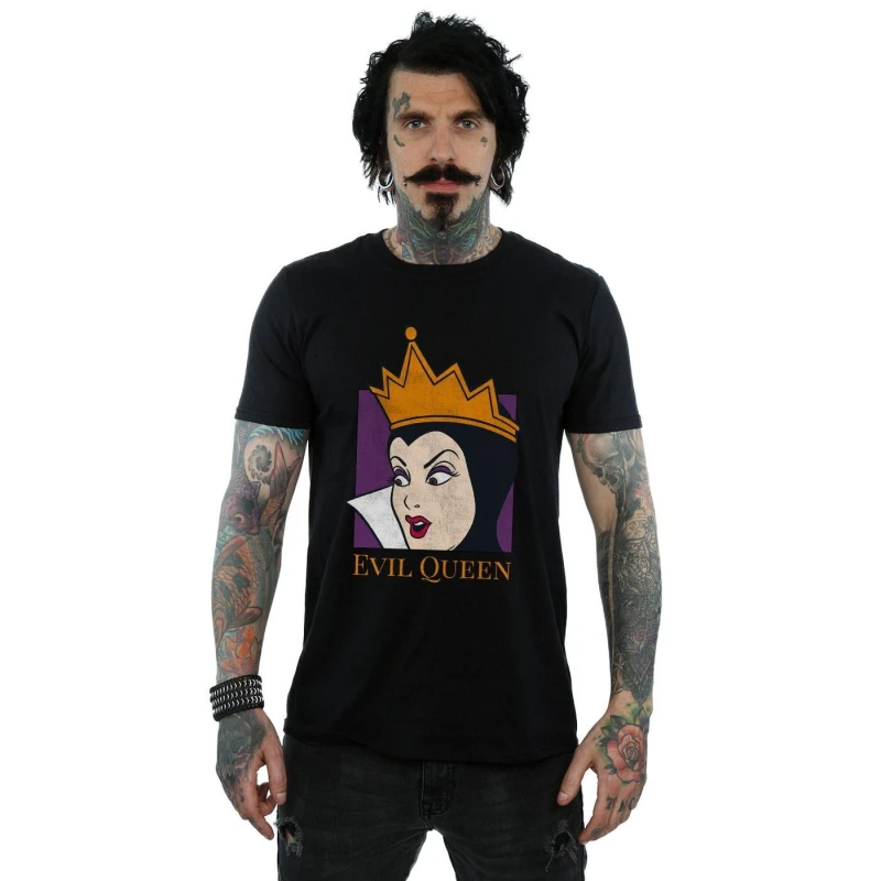 Image of Disney Men Evil Queen Cropped Head T-Shirt in Black Size: Small Black S Male 5057864249538