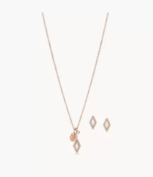 Image of Fossil Women Stevie Be Iconic Orange Moonstone with Pink Mother-of-Pearl Necklace and Earring Set