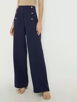 Image of Dorothy Perkins Military Wide Leg Trouser - Navy, Blue, Size 14, Women