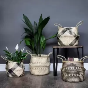 image of Ivyline Seagrass Tribal Black Lined Basket Medium - H30Cm X D35Cm