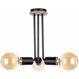 Image of Keter Lighting - Keter Venna Multi Arm Semi Flush Ceiling Light Wood, Black, 25cm, 3x E27