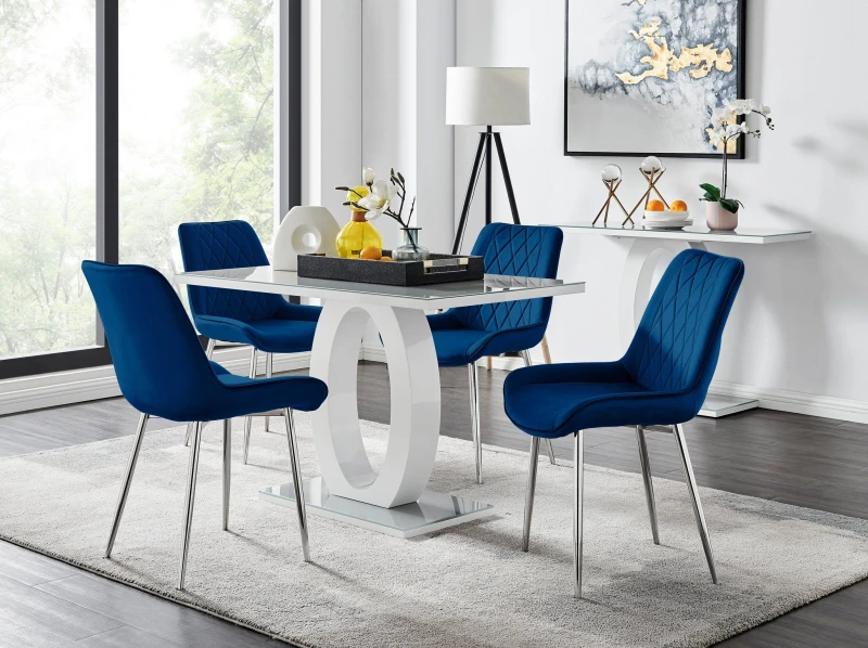 Image of FurnitureboxUK FurnitureboxUK Giovani 4 Grey Dining Table & 4 Pesaro Silver Leg Chairs in Navy Navy One Size Unisex 5056542664816