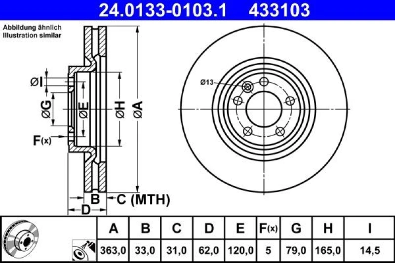 Image of Brake disc ATE 24.0133-0103.1