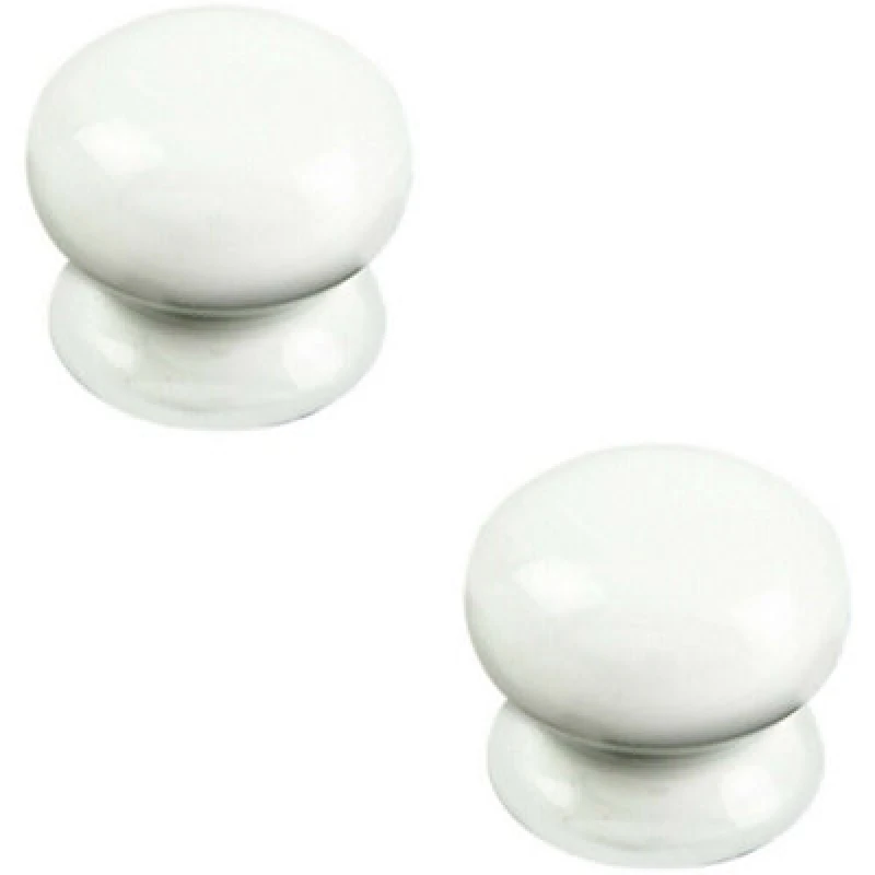 Image of Loops 2x Round Porcelain Cupboard Door Knob 43mm Diameter White Antique Cabinet Handle White unisex