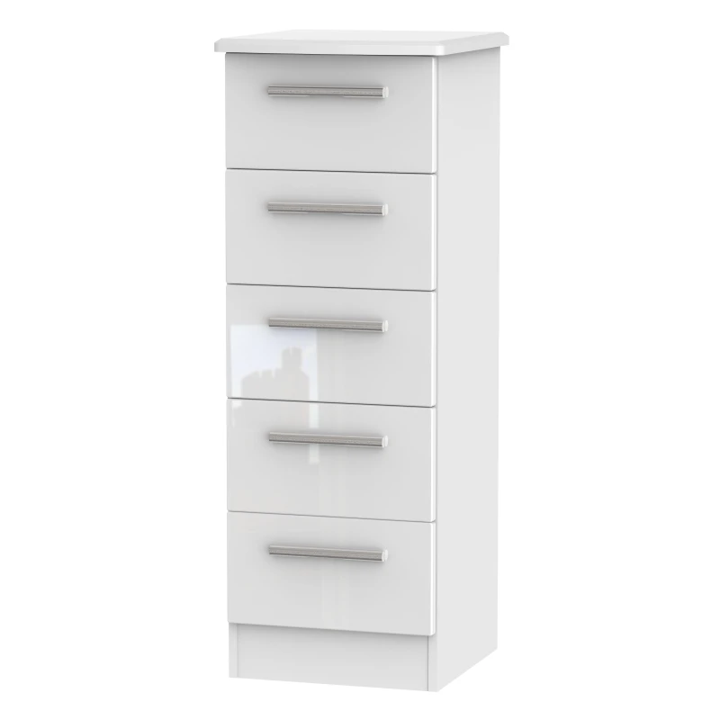 Image of Harrow 5 Drawer Tallboy In White Gloss (Ready Assembled)