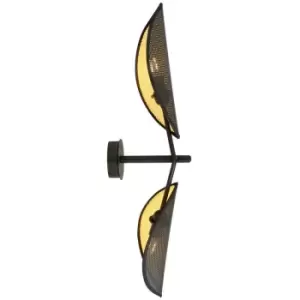 Image of Emibig Vene Black DesignerWall Lamp with Black, Gold Fabric Shades, 2x E14