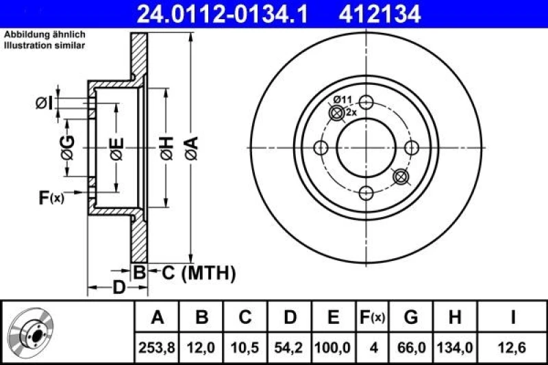 Image of ATE 24.0112-0134.1 Brake disc Solid Brake Disc (82)