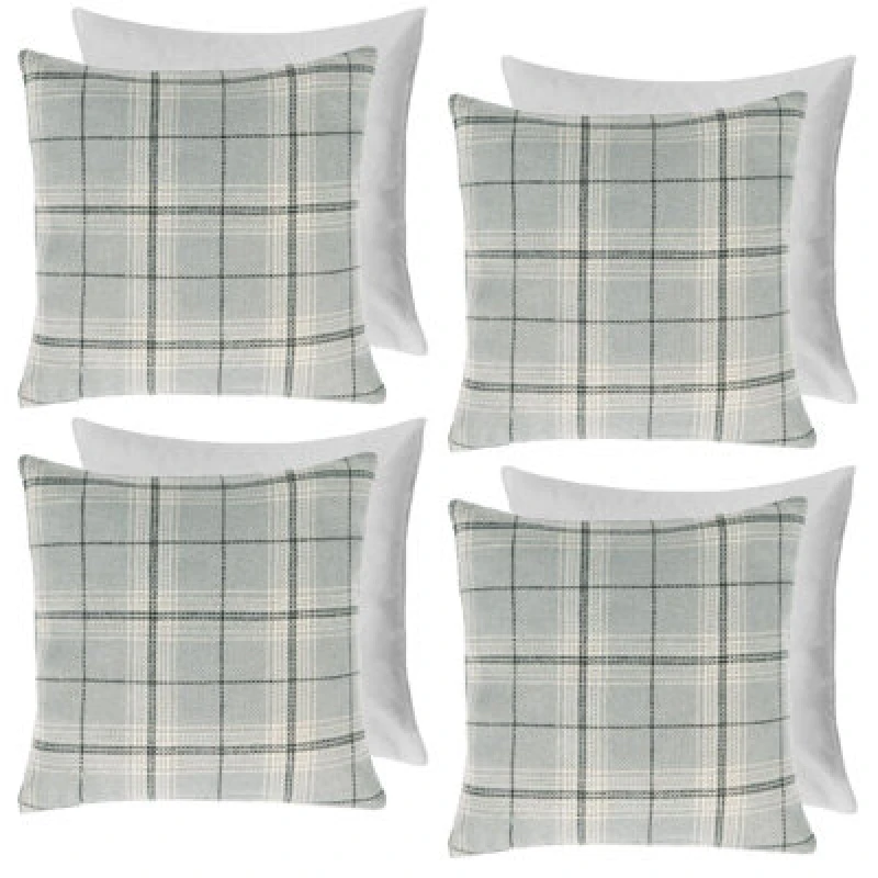 Image of OHS OHS 4 Pack Woven Check Filled Cushions Printed Soft in Grey Size: 45cm x 45cm Grey 45cm x 45cm Unisex 5027434197378