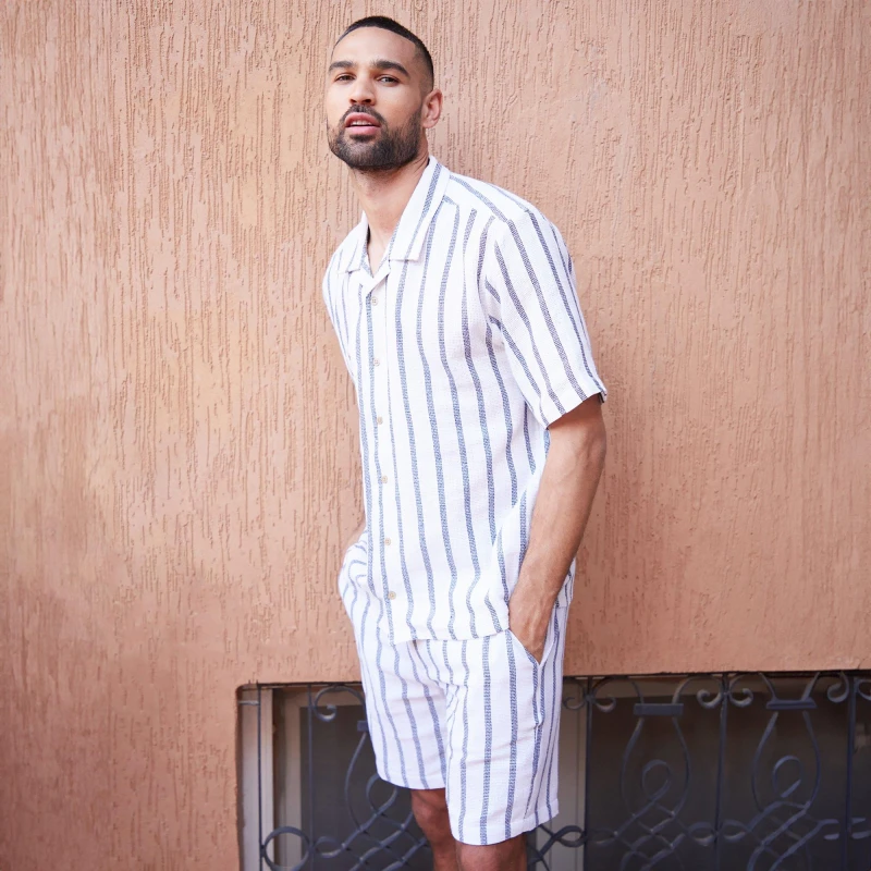 Image of Threadbare 'Moritz' Cotton Blend Stripe Shorts Cream male