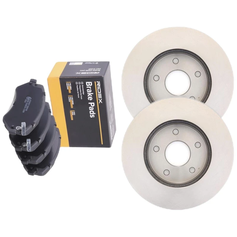 Image of RIDEX 3405B2999 Brake disc and pads set Front Axle, Brake Disc Type: internally vented, with acoustic wear warning Brake Set,disc brakes (3405)