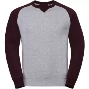 image of Russell Mens Authentic Baseball Sweatshirt (XL) (Light Oxford/Burgundy Melange)