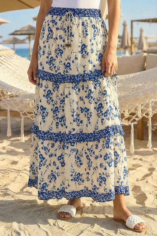 Image of Roman Womens Floral Contrast Print A-Line Skirt in Ivory Size: 14 Ivory Female 14