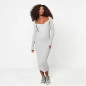 image of Missguided Tall Rib Sweetheart Neck Knit Midaxi Dress - Grey