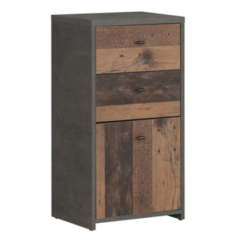 Image of Furniture To Go Best Chest Storage Cabinet 2 Drawers 1 Door In Concrete Optic Dark Grey/old - Wood Vintage