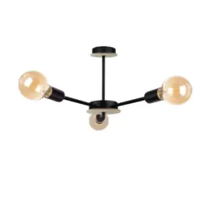 image of Sun Multi Arm Semi Flush Ceiling Light Wood, Black, 40cm, 3x E27