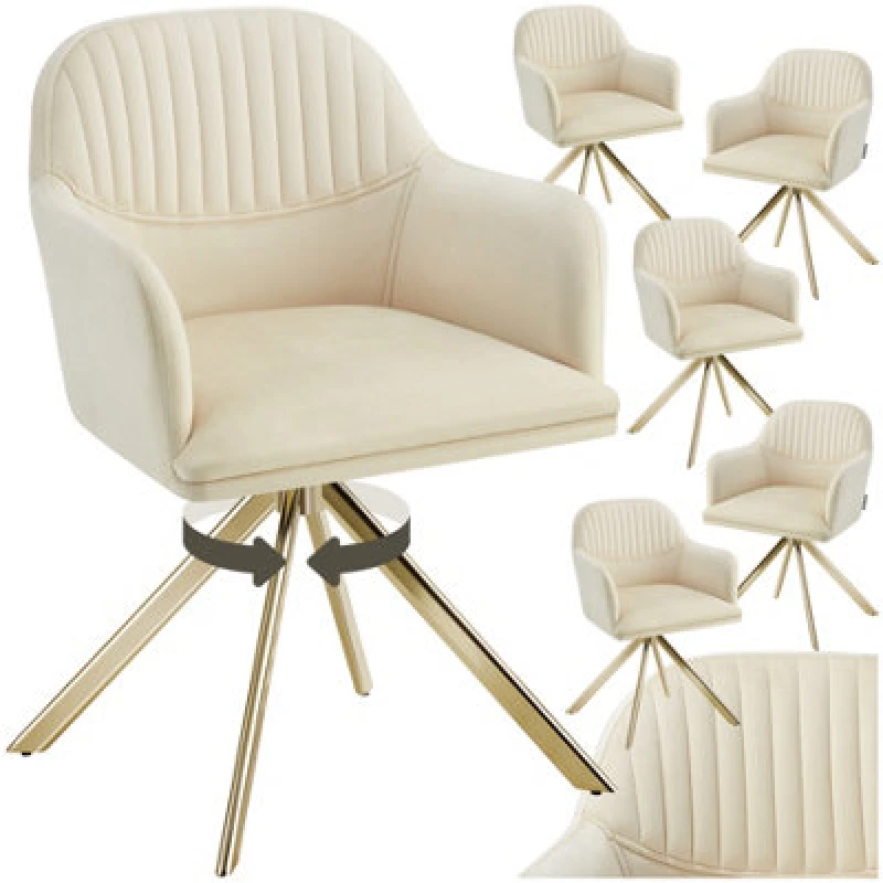 Image of tectake Armchair Lona Set Of 6 - Cream/Gold in Cream Size: 6 Pack Cream Unisex 6 Pack