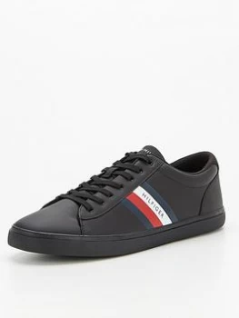 Image of Tommy Hilfiger Essential Leather Vulcanised Stripes Trainers - Black, Size 42, Men