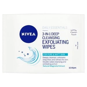 Image of Nivea Daily Ess 3-in-1 Deep Cleansing Exfoliating Wipes x20