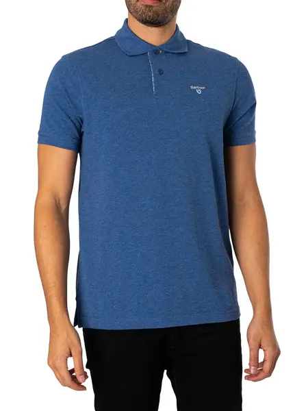 Image of Barbour Tartan Pique Polo Shirt Dark Chambray Marl L