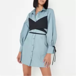 image of Missguided Tie Wrap Detail Shirt Dress - Blue