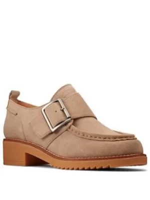 Image of Clarks Eden Mid Monk Heeled Shoe, Sand, Size 3, Women