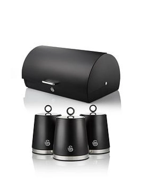 Image of Swan Swan Serenity EEJB277 Black Bread Bin with 3 Piece Canister Set Black
