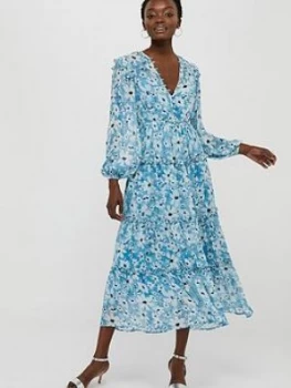 image of Monsoon Dede Daisy Sustainable Tiered Midi Dress - Blue