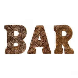 Image of Hand Carved Wooden Geometric Letters Bar