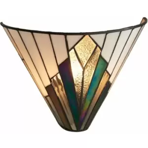 image of Tiffany Glass Wall Light Cream & Iridescent Black Shade Interior Sconce i00238