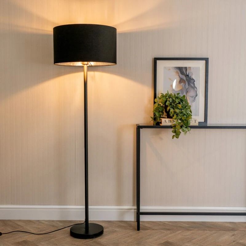 Image of ValueLights ValueLights Charlie Black Stem Floor Lamp with Black and Chrome Inner Lamp Shade Black One Size Unisex 5059406060441
