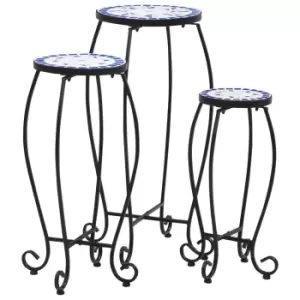 Image of Vidaxl Mosaic Tables 3 Pcs - Blue And White Ceramic