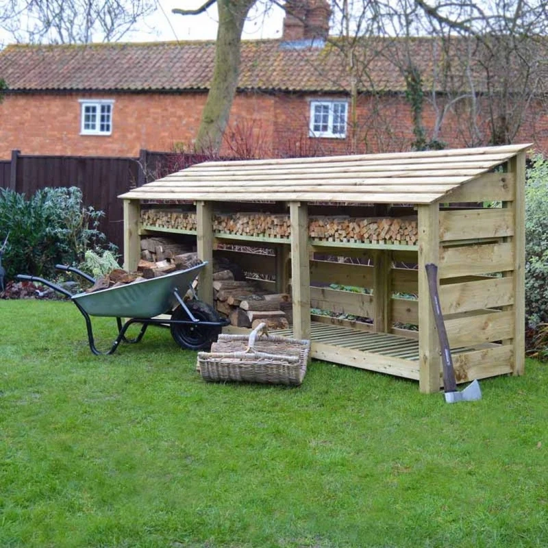 Image of Rutland County Garden Furniture Ltd Empingham 4ft Log Store with Kindling Shelf L80 x W340 x H128cm, Green Green Unisex