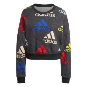 Image of adidas Essentials Multi-Colored Logo Crop Sweatshirt Wome - Carbon / Multicolor / White