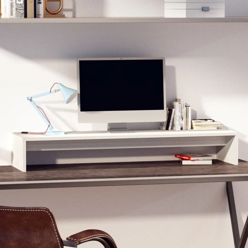 Image of VIDAXL Vidaxl - Monitor Stand White 100x27x15cm Solid Wood Pine 8720286905685