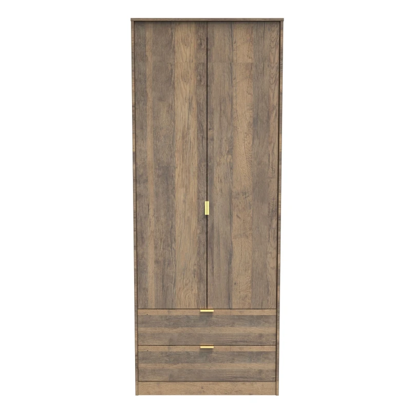 Image of Tamworth Tall 2 Drawer Wardrobe In Vintage Oak (Ready Assembled)