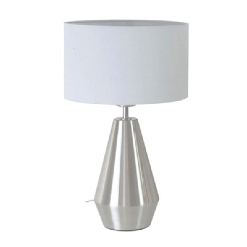 Image of ValueLights Jax Brushed Chrome Dimmable Touch Table Lamp with Fabric Drum Shade & LED Bulb Grey