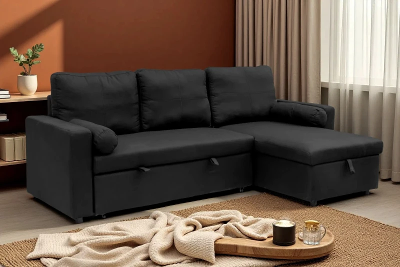 Image of Outdoor Living Manhattan Black 3 Seat Corner Sofa Bed Set - Left or Right Black Unisex