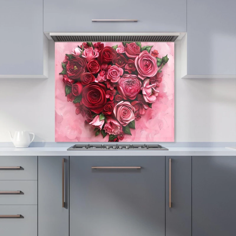 Image of Warren Reed - Designer Heart of Roses Kitchen Splashback Size: 600mm x 750mm Multicolor Unisex 600mm x 750mm