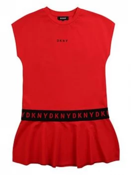 Image of DKNY Girls Logo Peplum Jersey Dress - Red, Size 10 Years, Women
