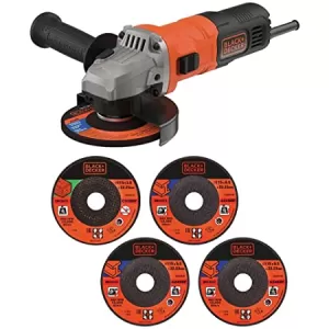 image of BLACK+DECKER 115mm 710W Corded Angle Grinder with 5 Cutting Discs (BEG010A5-GB)