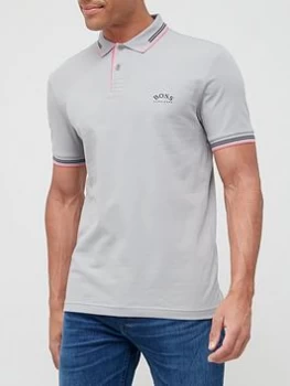 Image of Hugo Boss Athleisure Paul Stretch Pique Curved Logo Polo Shirt Grey Size L Men