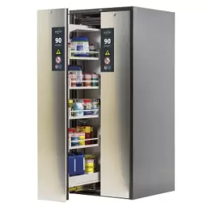 Image of Type 90 Safety Storage Cabinet V-MOVE-90 Model V90.196.081.VDAC:0013 in Stainless Steel with 4X Shelf Standard (Sheet Steel)