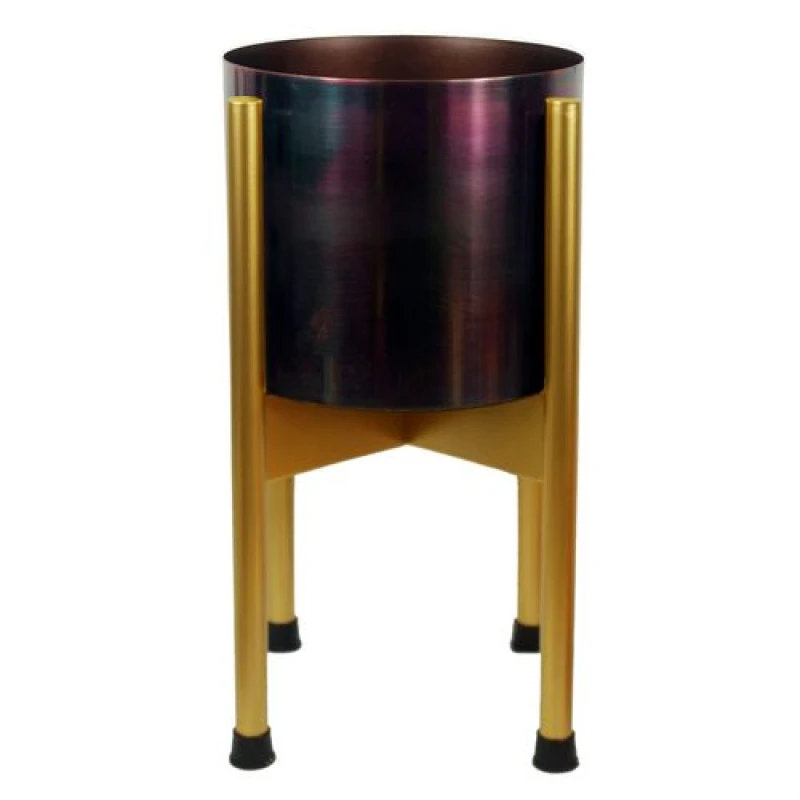 Image of N/A Medium Gold Stand with Iridescent Rainbow Metal Planter 38.5cm x 18cm