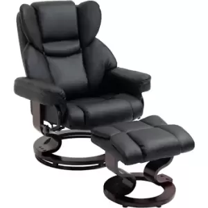 image of HOMCOM Padded PU Leather Manual Reclining Armchair Sofa Chair w/ Footstool Black - Black