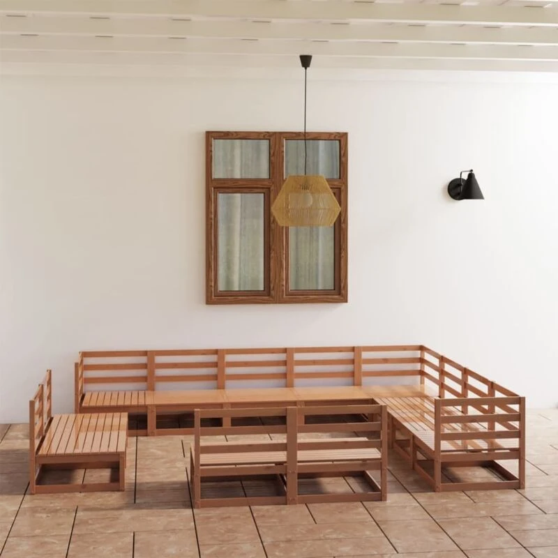Image of VIDAXL 12 Piece Garden Lounge Set Honey Brown Solid Pinewood Vidaxl 8720286470008