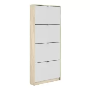 Wall Hung White & Oak Coloured Shoe Cabinet with 4 Slim Drawers