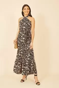 image of Black Batik Cross Neck Maxi Dress