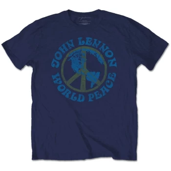 image of John Lennon - World Peace Unisex Large T-Shirt - Blue